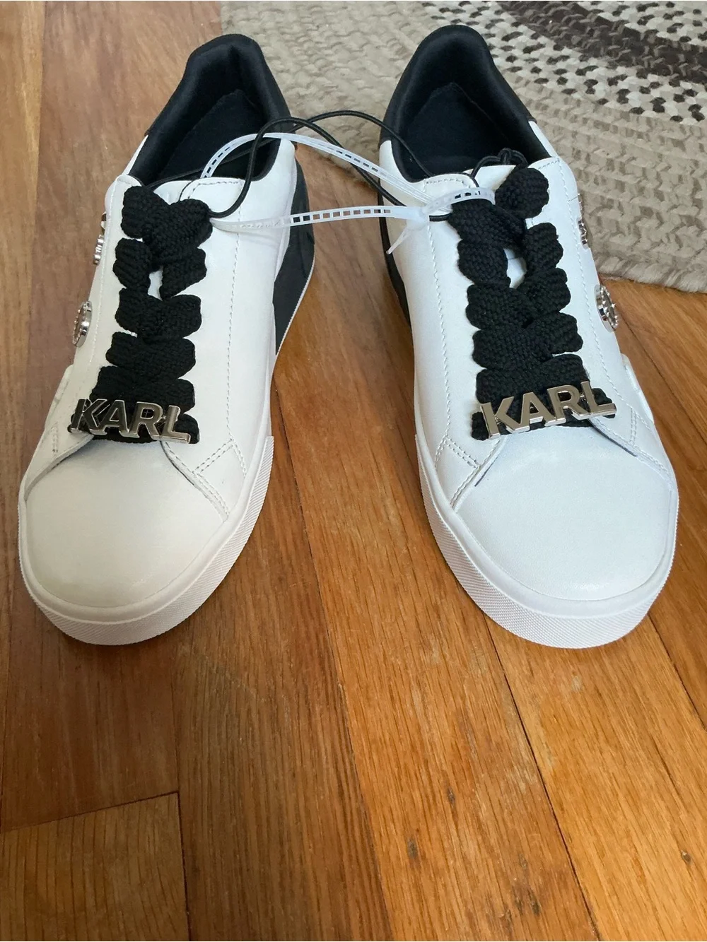 Karl Lagerfeld White and Black Embellished Sneakers with Charms